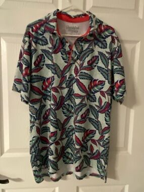 T38a- BREAKFAST BALLS Tropical LEAF ON THE GREEN Golf Shirt